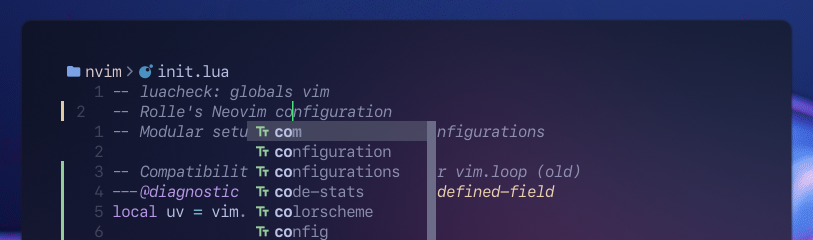 Screenshot of beautiful neovim in a Linux wezterm