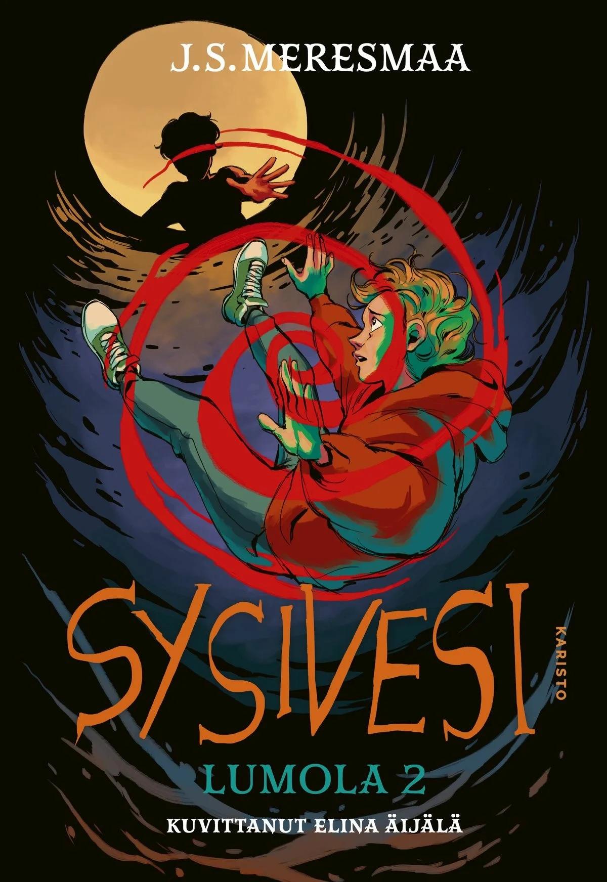 Sysivesi-kirjan kannessa punaiseen huppariin pukeutunut teinipoika putoaa alas kaivoon. Ylhäällä kaivon suuaukolla näkyy poikaa kohti kurottava hahmo. Pojan päällä on punainen spiraalikuvio.