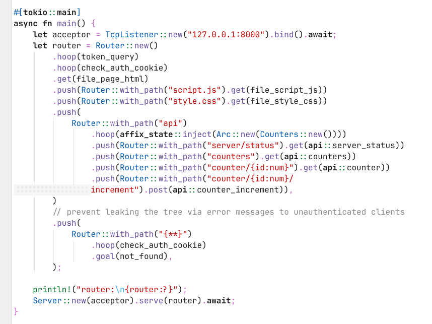 Rust-koodia, joka mm. tsekkaa keksit ennen kuin päästää käsiksi mihinkään.