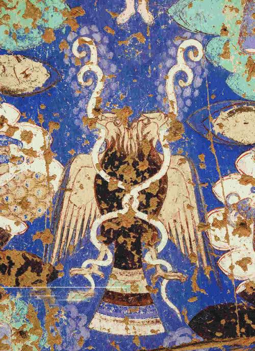 Maalaus sinisellä taustalla esittää kaksipäistä kotkaa, joka pitelee kahta pitkää, kiemurtelevaa käärmettä nokillaan. Käärmeet kietoutuvat toistensa ympärille kotkan rinnan päällä. Niiden hännät kiertävät kotkan pitkäkyntiset jalat. Kotkan siivet eivät ole täysin levällään, vaan niiden kärjet osoittavat sivuille ja alaspäin. Sen päät ja siivet ovat vaaleanruskeat, keho on tummanruskea ja pyrstö monivärinen. Kotkan pyrstössä on tasaraitoja vaakatasossa. Kotkan ympärillä, kuvan reunoilla on pilvien tai medaljonkien muotoisia koristeellisia kuvioita.