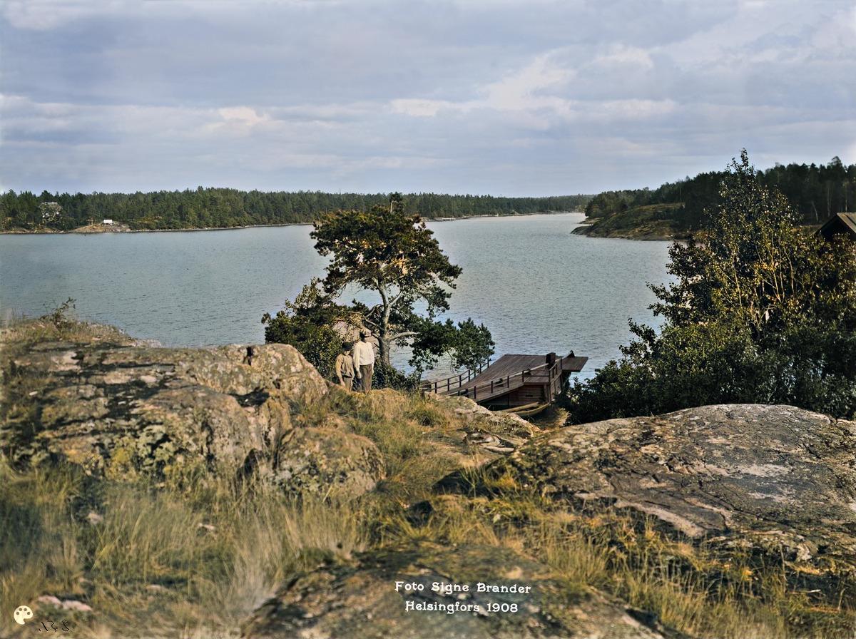 Sörnäisten niemi. (1908, Helsingin kaupunginmuseo)

Alkuperäisen valokuvan on ottanut Signe Brander. Tämä kuva on keinotekoisesti väritetty DeOldify-algoritmilla.