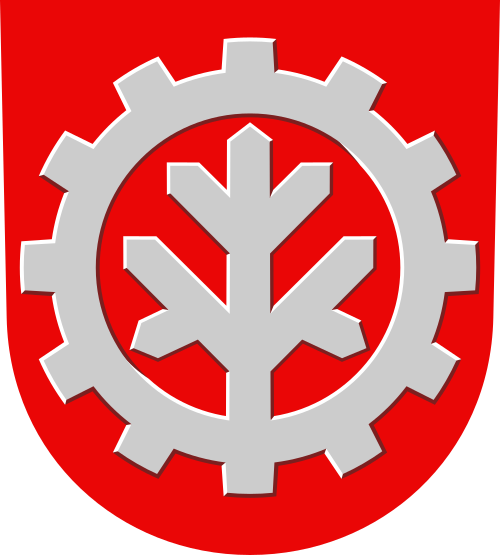 Säynätsalon vaakuna. Punaisessa kentässä ulkoreunaltaan sakaroinen rengas, josta kasvaa sisäpuolelle kuusenoksa; kaikki hopeaa.