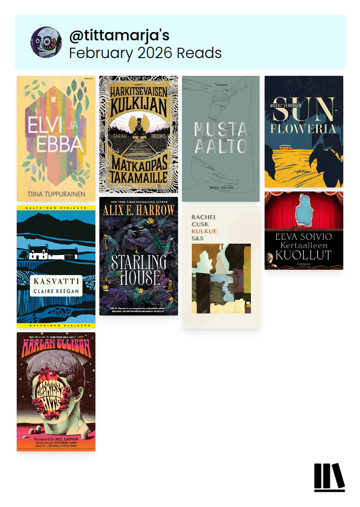 Luettujen kirjojen kansikuvakollaasi.