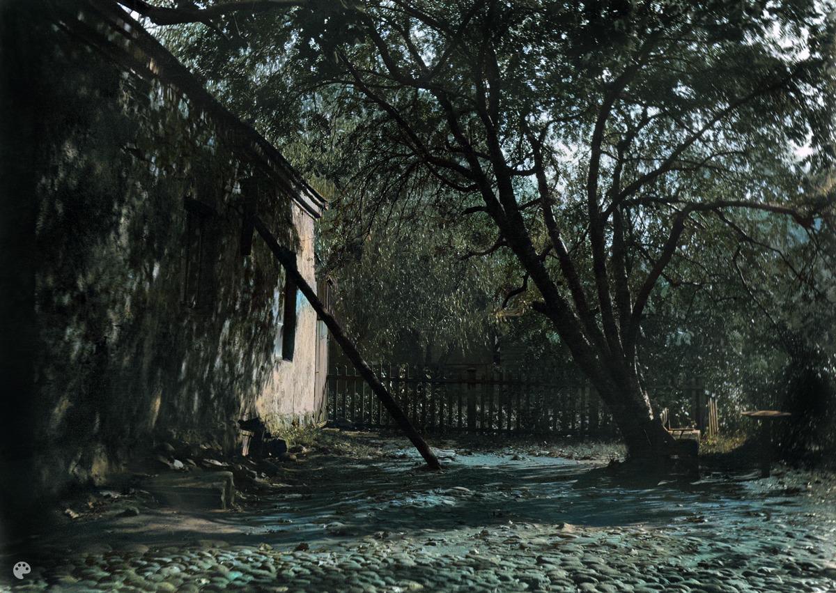 Vladimirinkatu 28 (= Kalevankatu 28 ), piha. (1922, Helsingin kaupunginmuseo)

Alkuperäisen valokuvan on ottanut Ivan Timiriasew. Tämä kuva on keinotekoisesti väritetty DeOldify-algoritmilla.