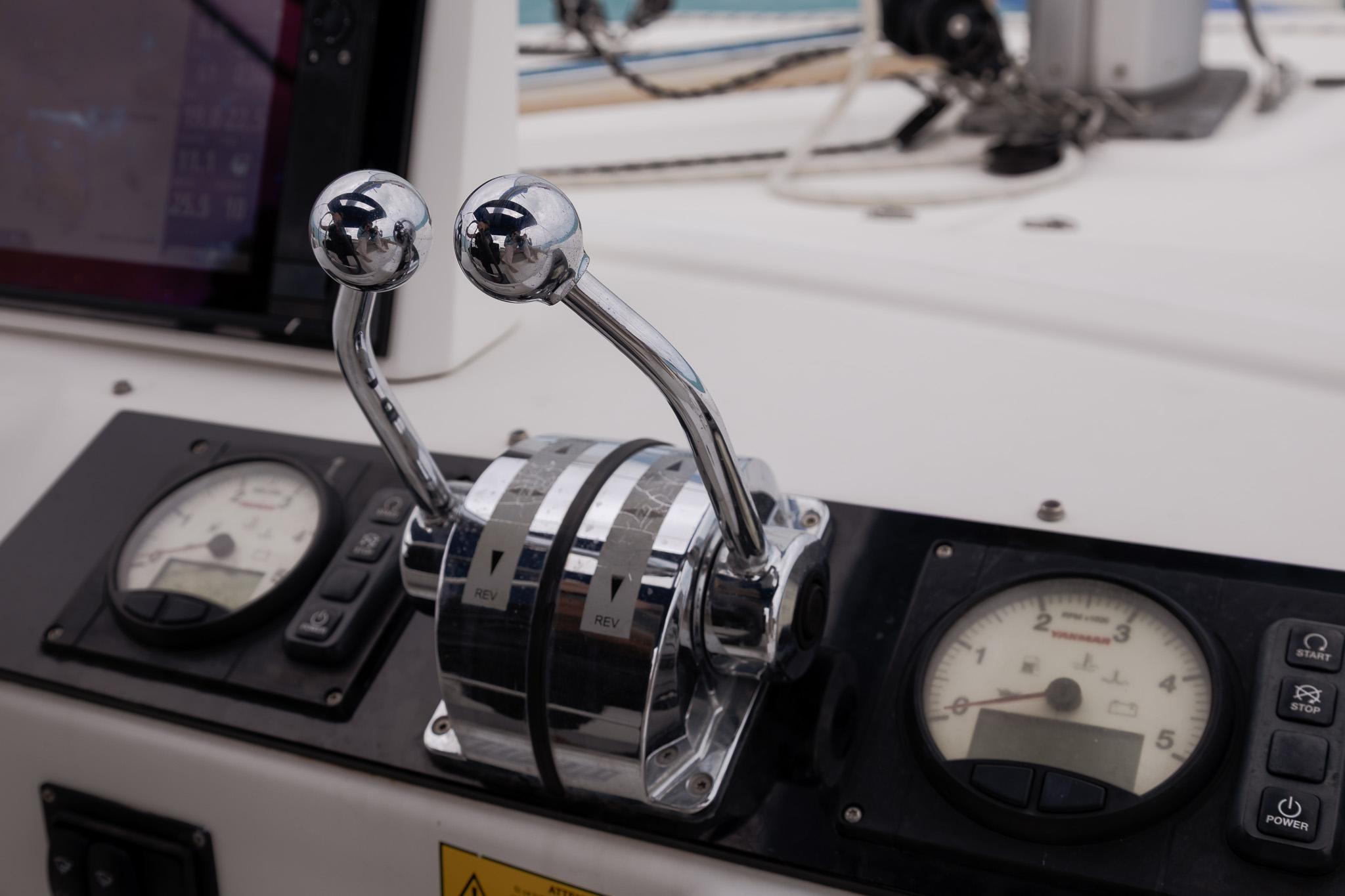 differential steering chrome knobs on a catamaran
