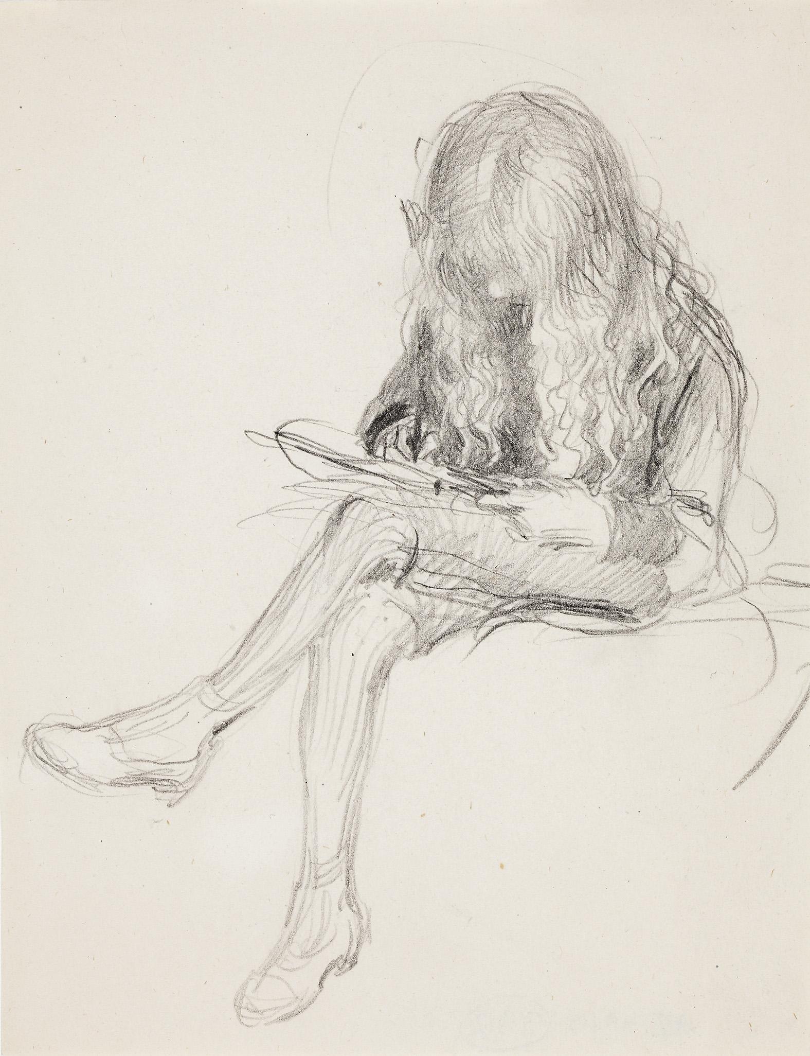 Lyijykynäpiirros pitkätukkaisesta pojasta, joka istuu piirtämässä keskittyneenä. Kasvot jäävät hiuksen taakse piiloon.


taiteilija: Soldan-Brofeldt, Venny
Inventaarionro A V 4919:392
teosnimi: Antti piirtää
haltija: AT
ajoitus: n. 1908
tekniikkateksti: lyijykynä
pääluokka: piirustus
mitat: 13,7 cm x 10,5 cm
Digikuvanro O0041600
originaalin valokuvaus 2013-02-04
valokuvaaja: Suvilammi, Tero
digiluokitus: digioriginaali
digitointilaite: Canon EOS 5D Mark II
kuvankäsittelyohjelmisto: Photoshop cs5