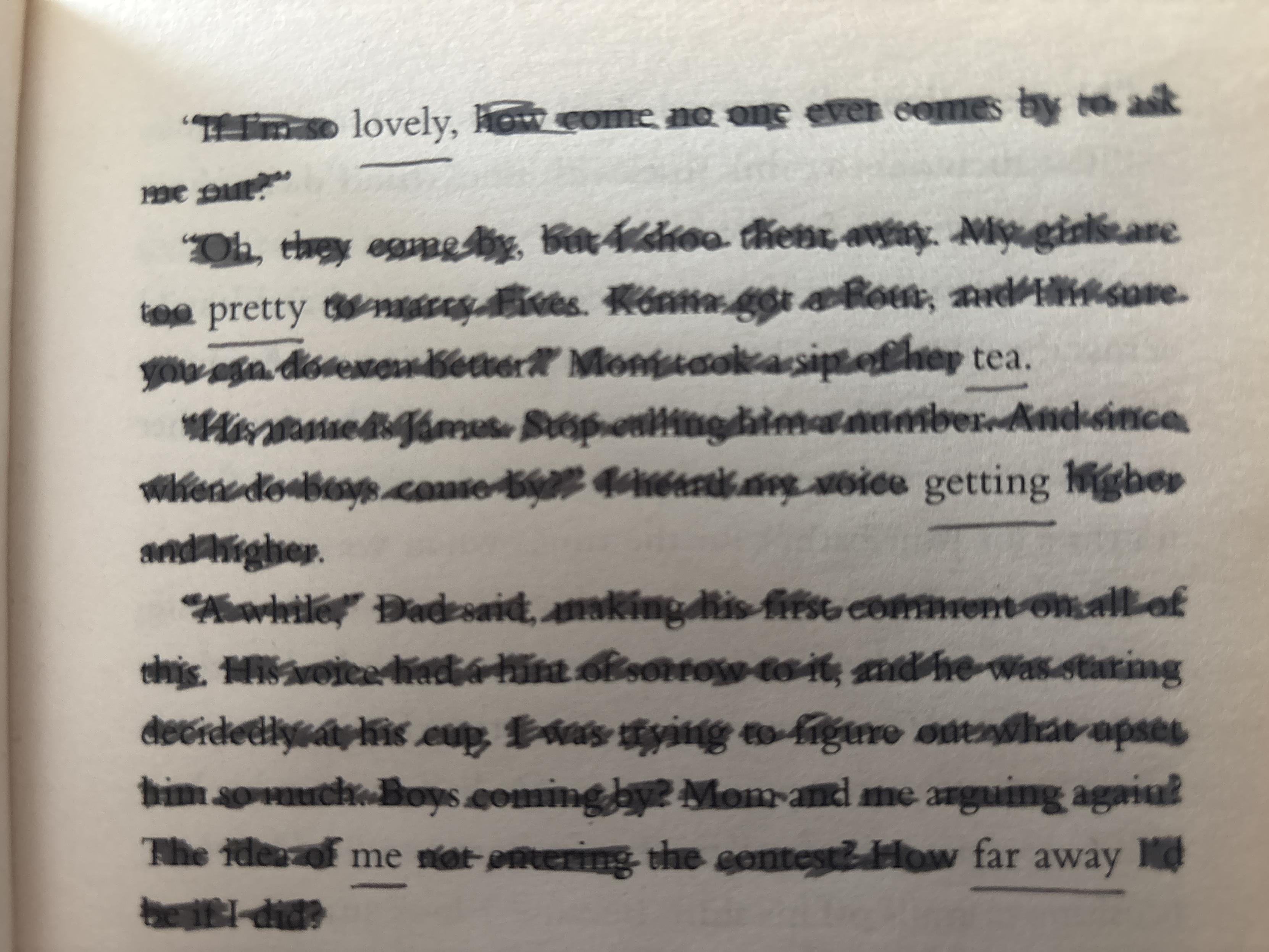 blackout poetry

lovely,
pretty
tea.
getting
me
far away