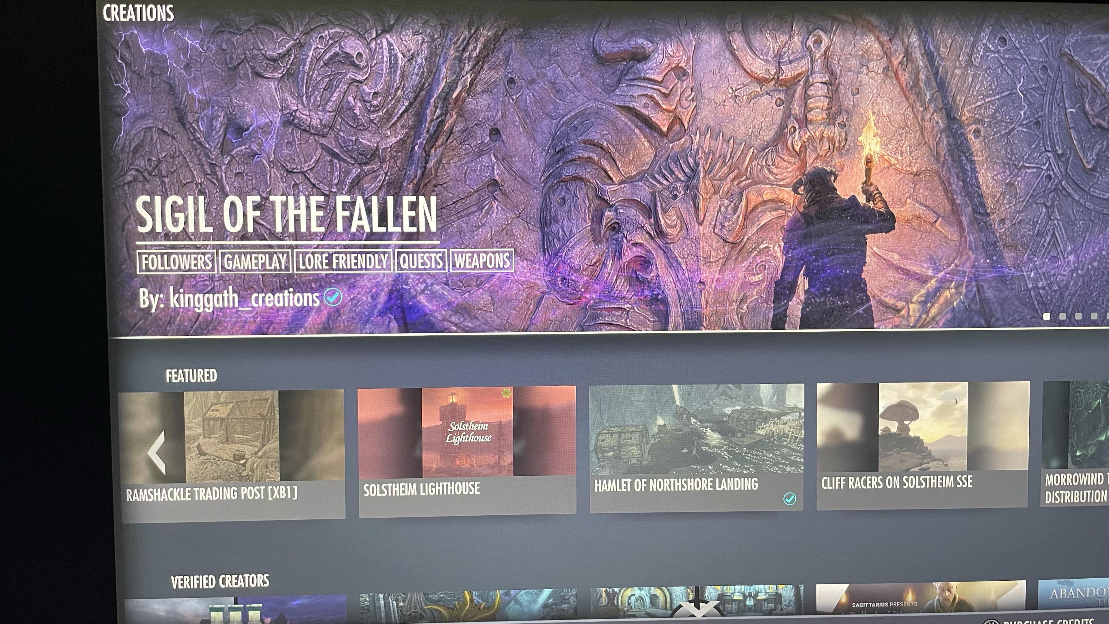 A shot of my screen showing the Creations page for Skyrim. It is showcasing someone’s self made quest that can be added to the game.