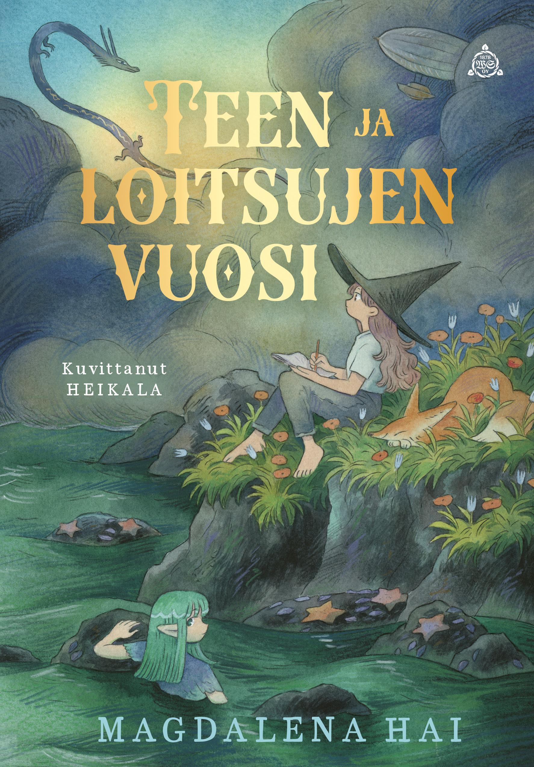 Teen ja loitsujen vuoden kannessa on Heikalan vesivärimaalaus, jossa isoon mustaan noidanhattuun pukeutunut tyttö istuu rantakivillä muistikirjan kanssa tekemässä muistiinpanoja taivaalla lentävästä kiinalaistyylisestä lohikäärmeestä. Tytön vieressä makoilee kettu ja vedessä on vihreähiuksinen, teräväkorvainen feminiinisen näköinen hahmo (joka on luultavasti merenneito, vaikka pyrstöä ei näykään). Taivaalla synkkien pilvien seassa purjehtii ilmalaiva.