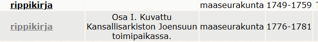 Kuva SSHY:n arkistoluettelosta